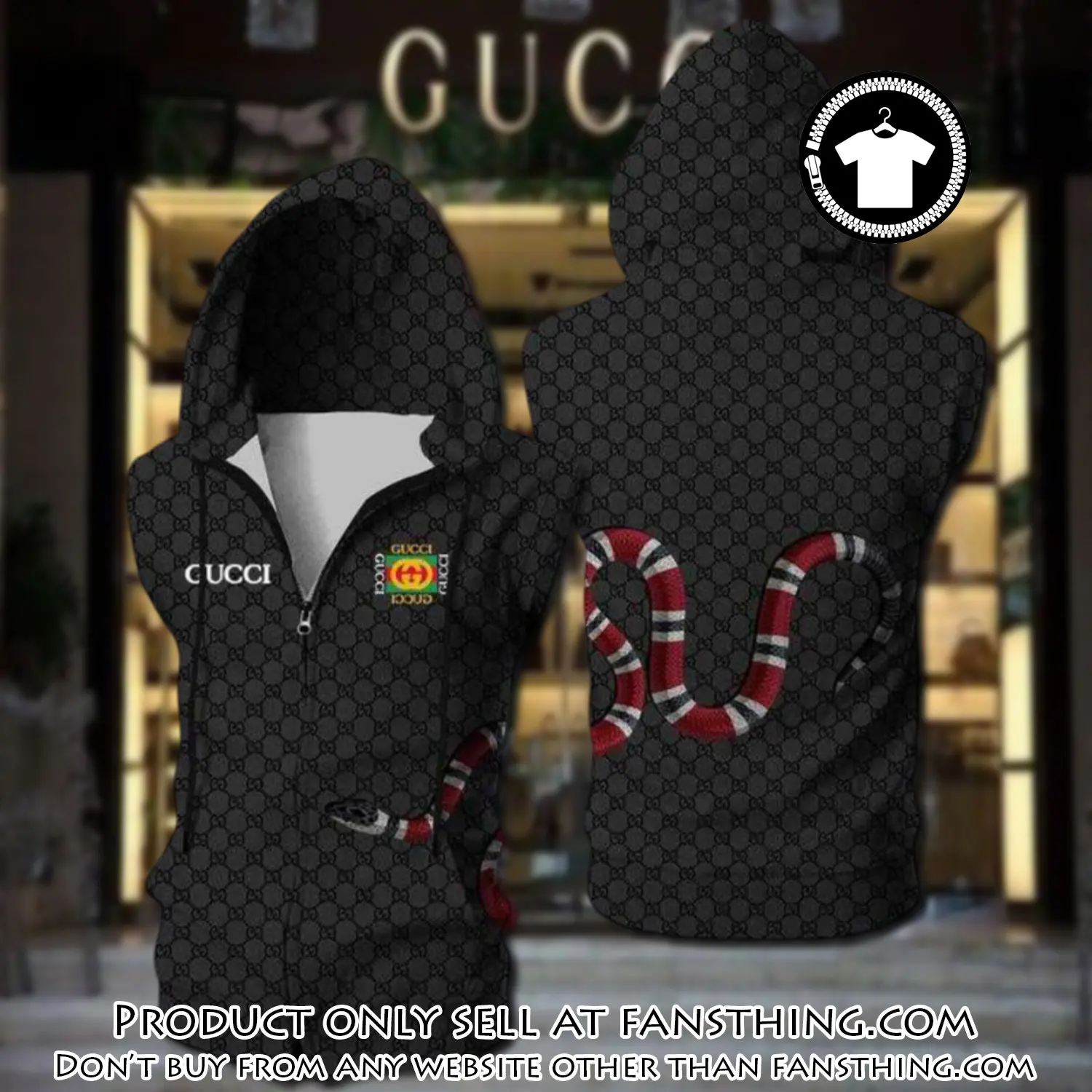 Gucci black snake unisex sleeveless zip up hoodie luxury for men women szh004 fst0039119